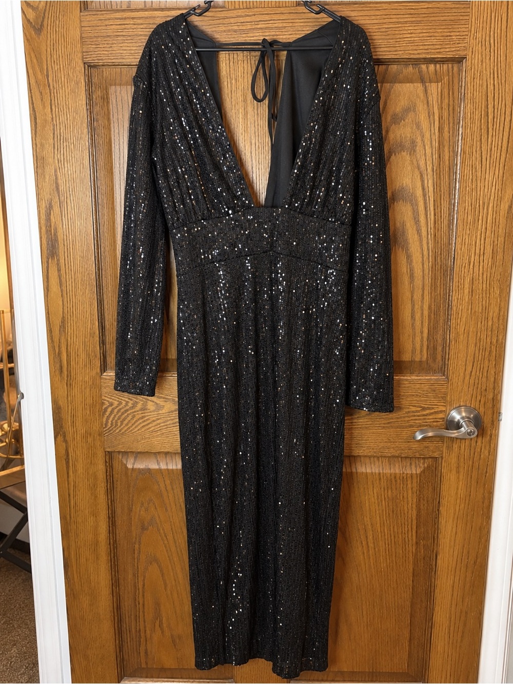 Black Sequin V-Neck Evening Dress
